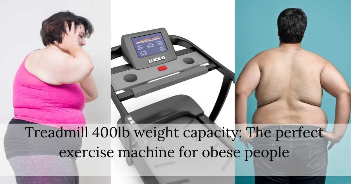 Two fat men are standing on either side of an exercise machine Treadmill 400lb weight capacity